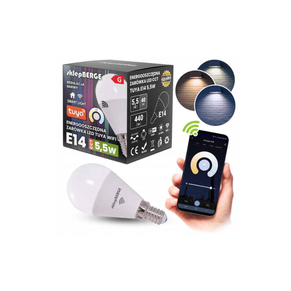 BERGE SMART E14 LED žiarovka 5,5W WW-NW-CW Wi-Fi TUYA CCT
