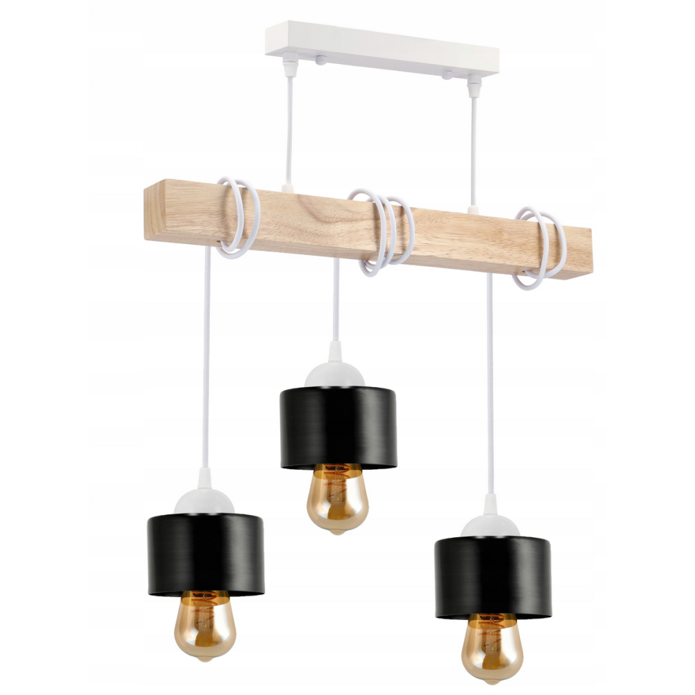 BERGE LED drevené závesné stropné svietidlo, biele, 3xE27 kelímok