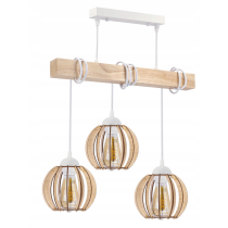 BERGE LED drevené závesné stropné svietidlo, biele, 3xE27, drevená guľa