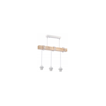 BERGE LED drevené závesné stropné svietidlo, biele, 3xE27, drevená guľa