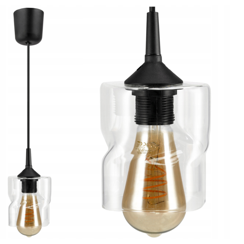 BERGE LED luster závesné stropné svietidlo E27 priehľadný sklenený štvorec