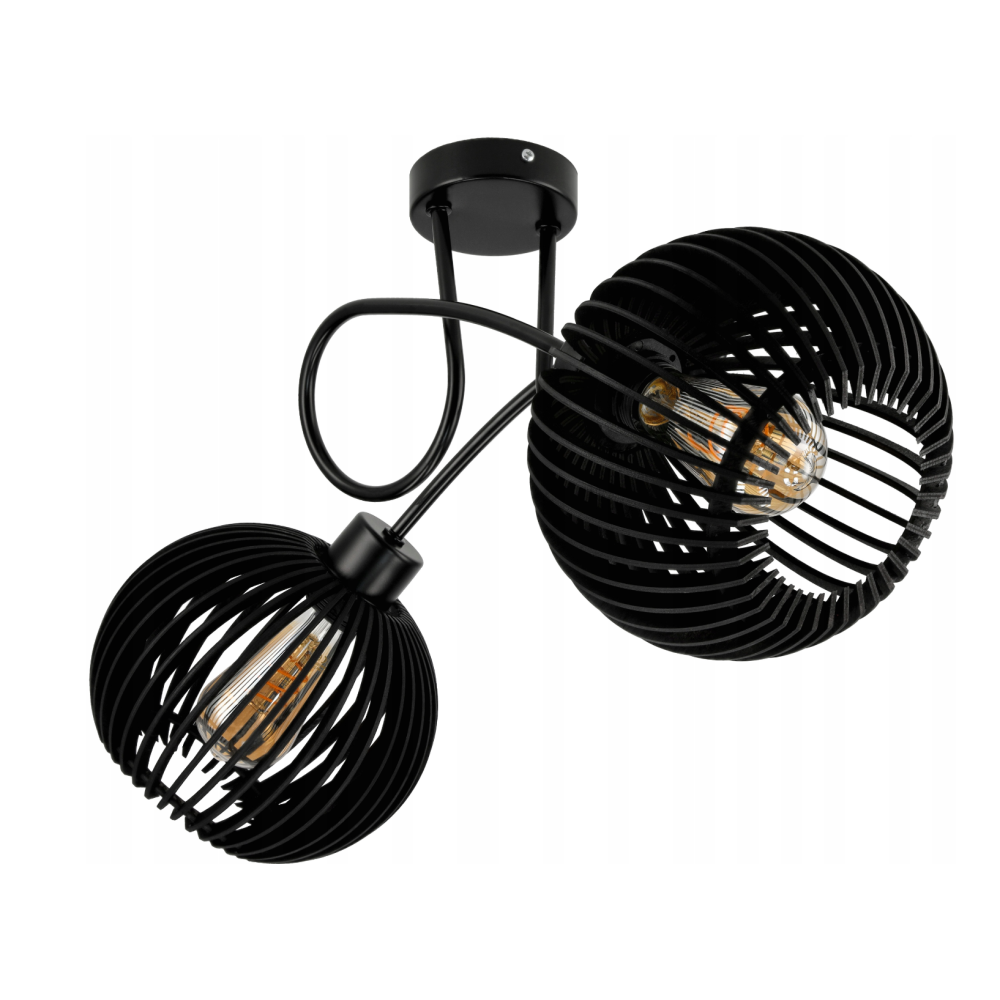 BERGE LED stropné svietidlo 2XE27, drevené, čierne
