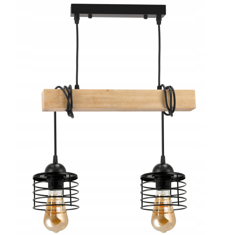BERGE LED závesné stropné svietidlo drevený trám 2xE27 Loft Luster Spring