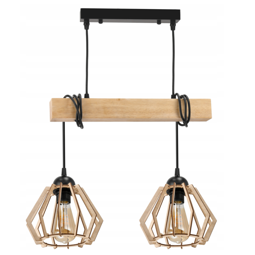 BERGE LED závesné stropné svietidlo, drevený trám, 2xE27, brilantný drevený luster