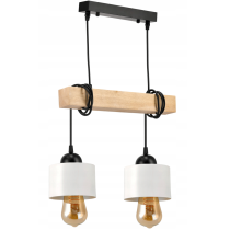 BERGE LED závesné stropné svietidlo, drevený trám, 2xE27, kovový pohárový luster