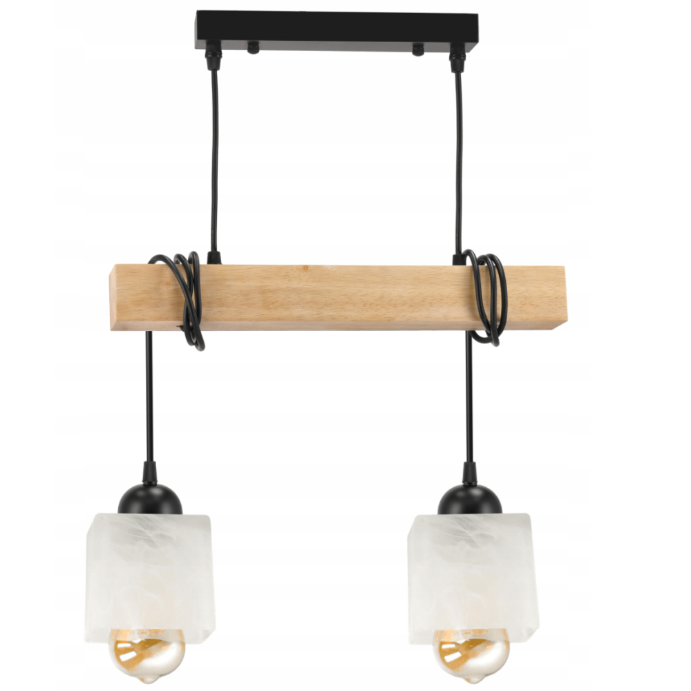 BERGE LED závesné stropné svietidlo, drevený trám, 2xE27, Luster Milk Cube
