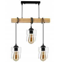 BERGE LED závesné stropné svietidlo, drevený trám, 3xE27 Štvorcový luster, rolovaný
