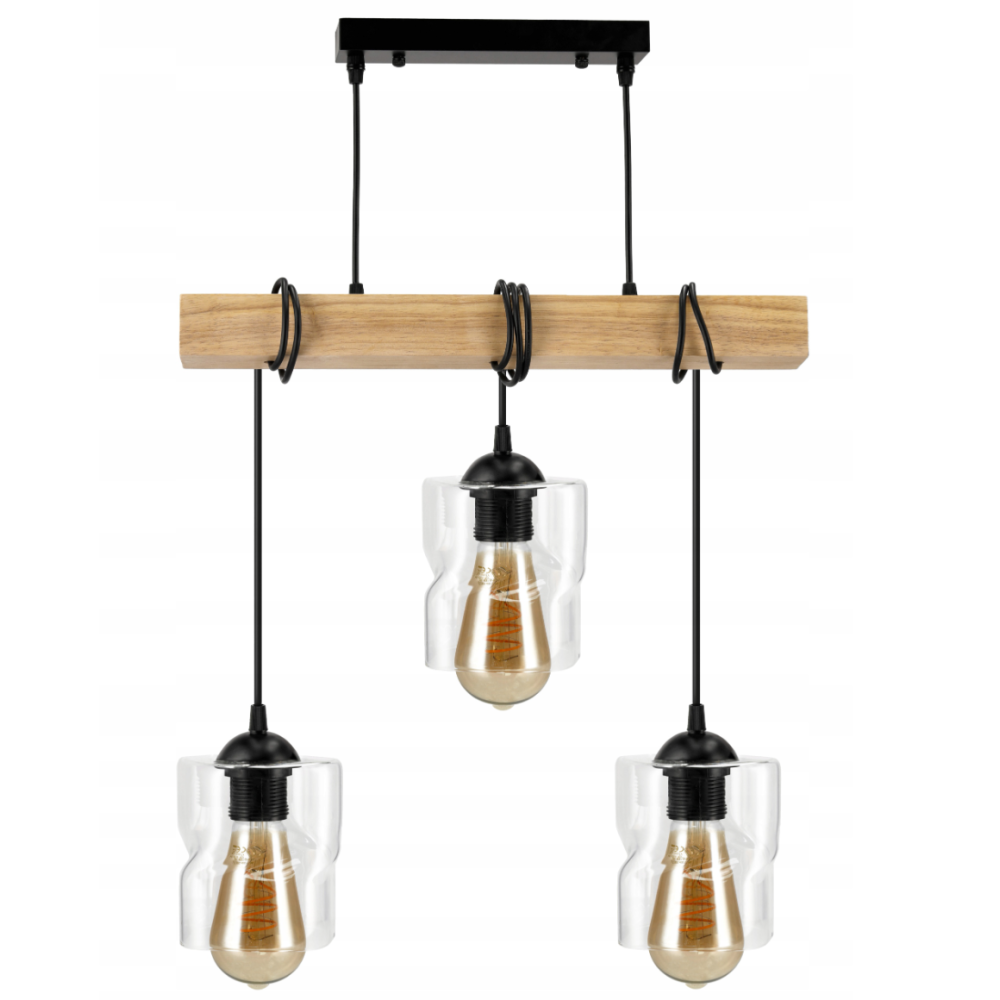 BERGE LED závesné stropné svietidlo, drevený trám, 3xE27 Štvorcový luster, rolovaný