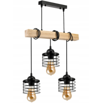 BERGE LED závesné stropné svietidlo, drevený trám, 3xE27, loft pružina