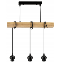 BERGE LED závesné stropné svietidlo, drevený trám, 3xE27, loft pružina
