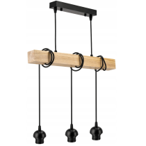 BERGE LED závesné stropné svietidlo, drevený trám, 3xE27, loft pružina