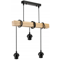 BERGE LED závesné stropné svietidlo, drevený trám, 3xE27, loft pružina