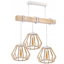 BERGE LED závesné stropné svietidlo, drevený trám, 3xE27, loft, brilantné drevo - biela