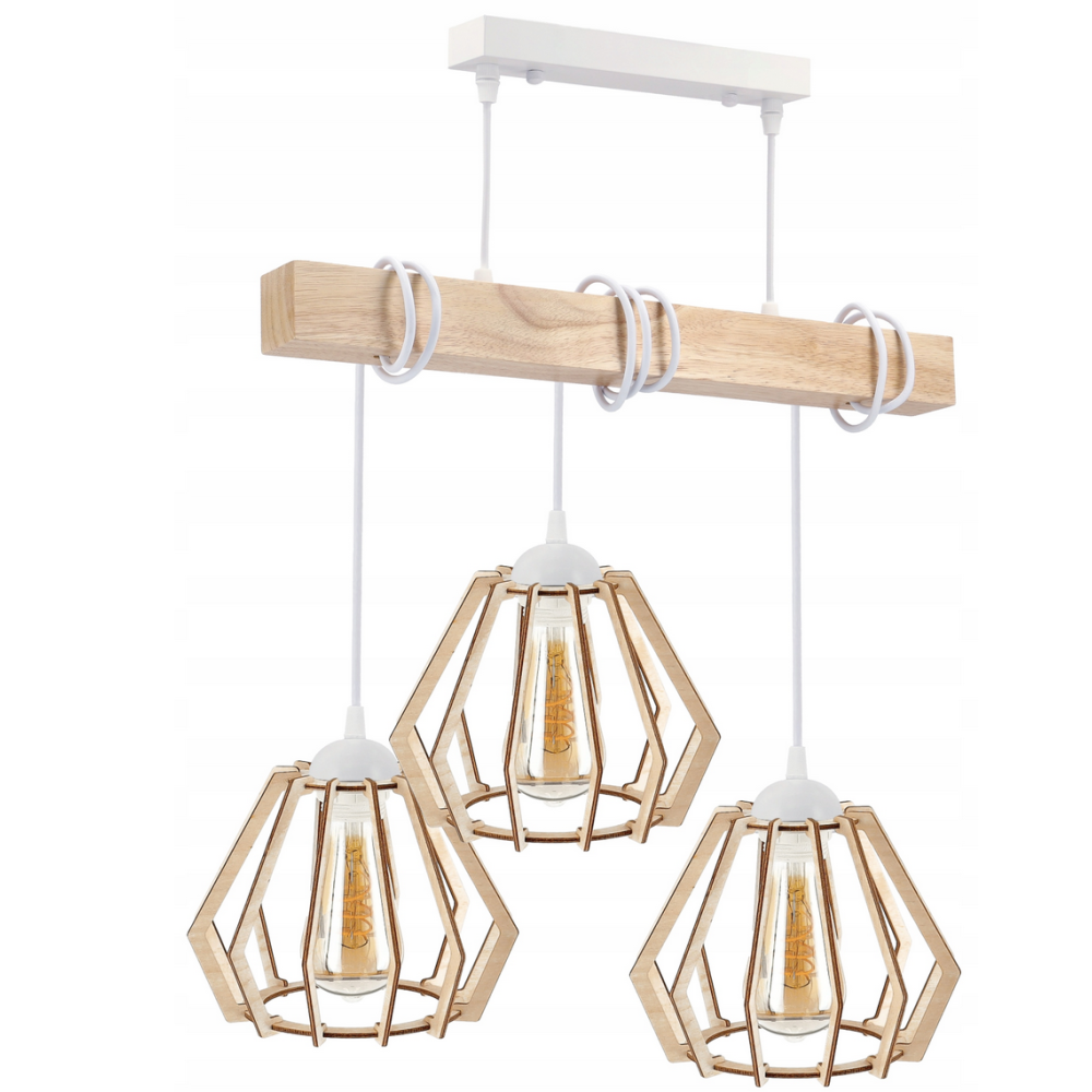 BERGE LED závesné stropné svietidlo, drevený trám, 3xE27, loft, brilantné drevo - biela