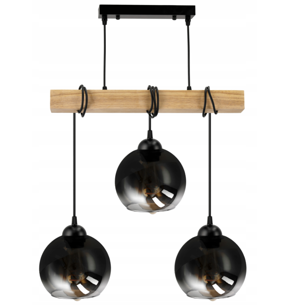 BERGE LED závesné stropné svietidlo, drevený trám, 3xE27, loft, dymovo šedá