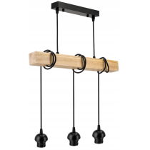 BERGE LED závesné stropné svietidlo, drevený trám, 3xE27, loft, dymovo šedá