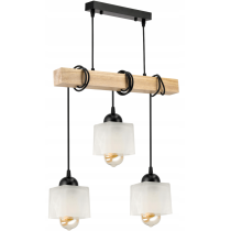 BERGE LED závesné stropné svietidlo, drevený trám, 3xE27, loft, mliečna kocka