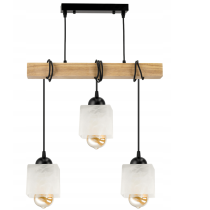 BERGE LED závesné stropné svietidlo, drevený trám, 3xE27, loft, mliečna kocka