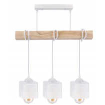 BERGE LED závesné stropné svietidlo, drevený trám, 3xE27, loft, mliečna kocka - biela