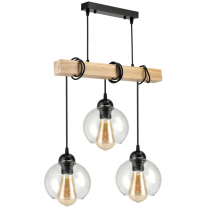 BERGE LED závesné stropné svietidlo, drevený trám, 3xE27, Luster, guľa, bezfarebný