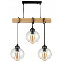 BERGE LED závesné stropné svietidlo, drevený trám, 3xE27, Luster, guľa, bezfarebný