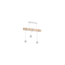 BERGE LED závesné stropné svietidlo, drevený trám, 3xE27, loft, mliečna kocka - biela