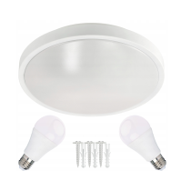 BERGE Okrúhle biele prisadené stropné svietidlo N/T 2x E27 + 2x LED žiarovka