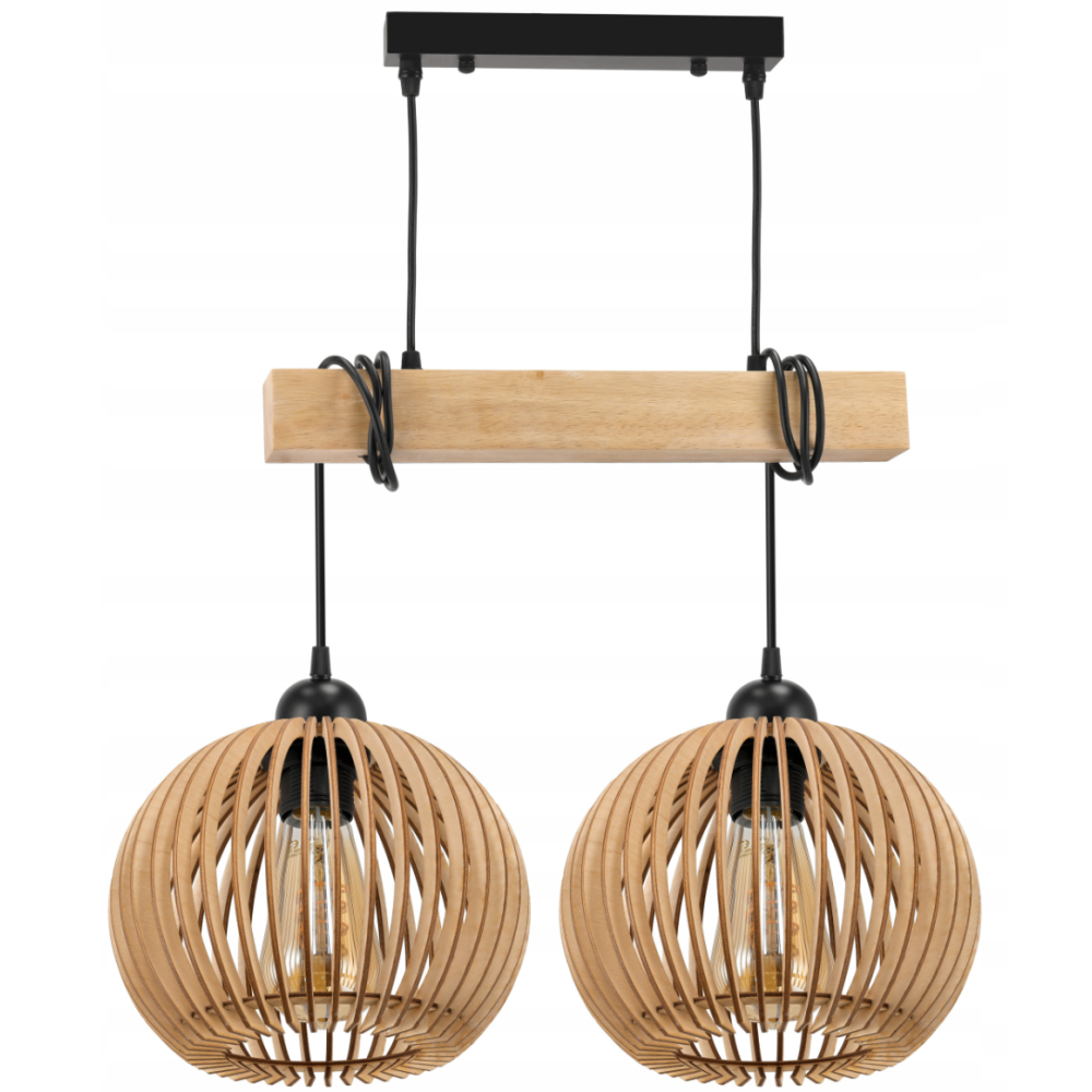 BERGE Závesné stropné svietidlo LED drevený trám 2xE27 Dense Ball Luster Luca