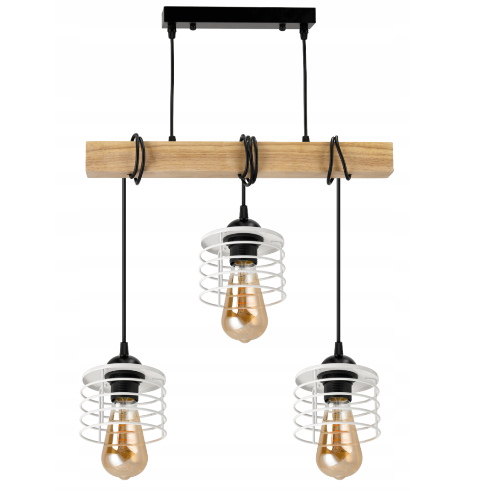 BERGE Závesné stropné svietidlo LED drevený trám 3xE27 Luster Spring biely