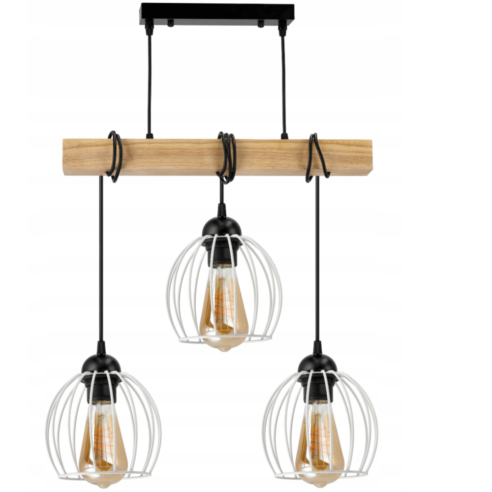 BERGE Závesné stropné svietidlo LED drevený trám 3xE27 Luster Wire ball