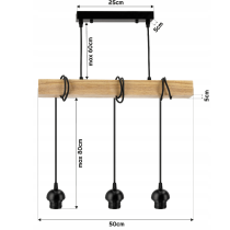 BERGE Závesné stropné svietidlo LED drevený trám 3xE27 Luster Wire ball