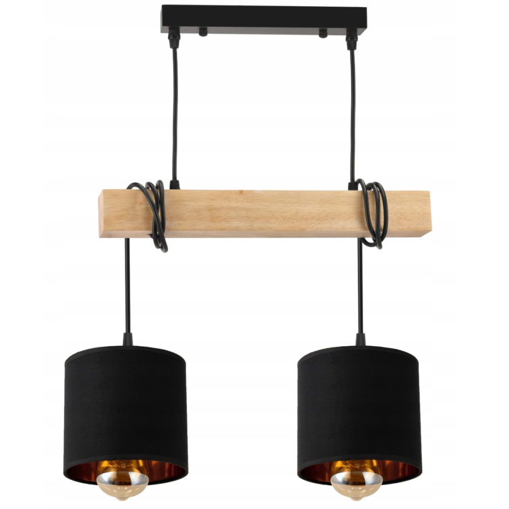 BERGE Závesné stropné svietidlo LED drevený trámový 2xE27 Luster Loft Lampshade Gold