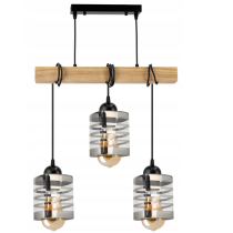 BERGE Závesné stropné svietidlo LED drevený trámový 3xE27 loft sklenené pásy