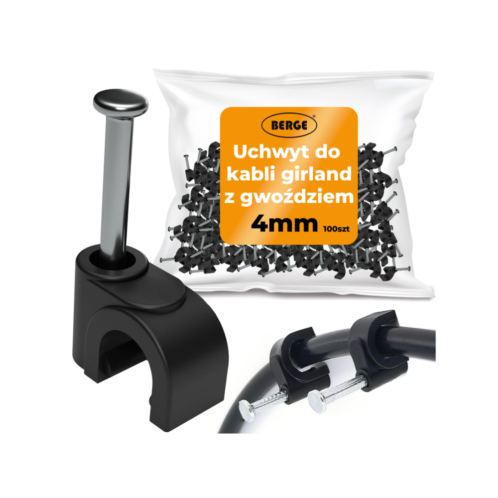BERGE Girland háčiky, káble s klincom 4 mm 100 ks