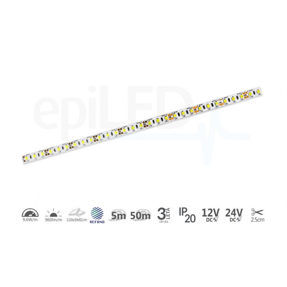 epiLED – 5m LED pásik Flex-120 – 9.6W, 120xSMD, 8mm, IP20, 24V DC - Neutrálna biela (NW) / 4000°K epiLED – 5m LED pásik Flex-120 – 9.6W, 120xSMD, 8mm, IP20, 24V DC - Neutrálna biela (NW) / 4000°K