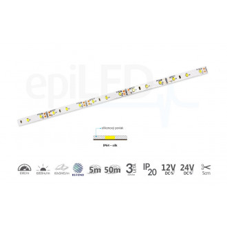 epiLED - 5m LED pásik EMPI-silk - 6W, 60xSMD, 8mm, IP64, 24V DC - Teplá biela (WW) / 3000°K