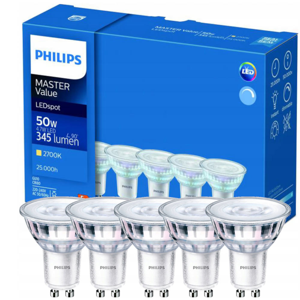 5x LED žiarovka Philips GU10 - 4,7 W - 345lm - 2700K