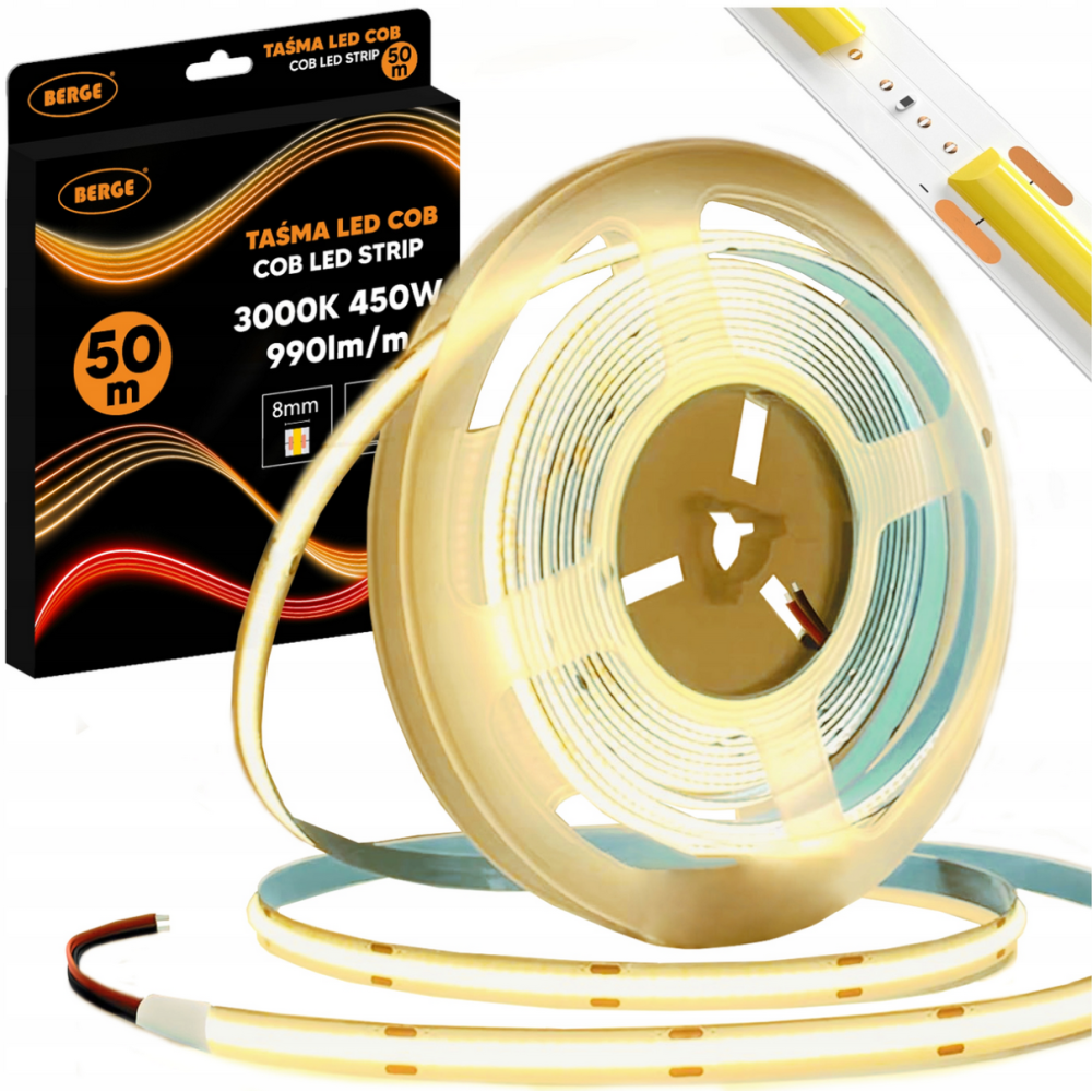 BERGE LED pásik COB Neon 12V - 480D - 9W/m - IP20 - 50m - teplá farba