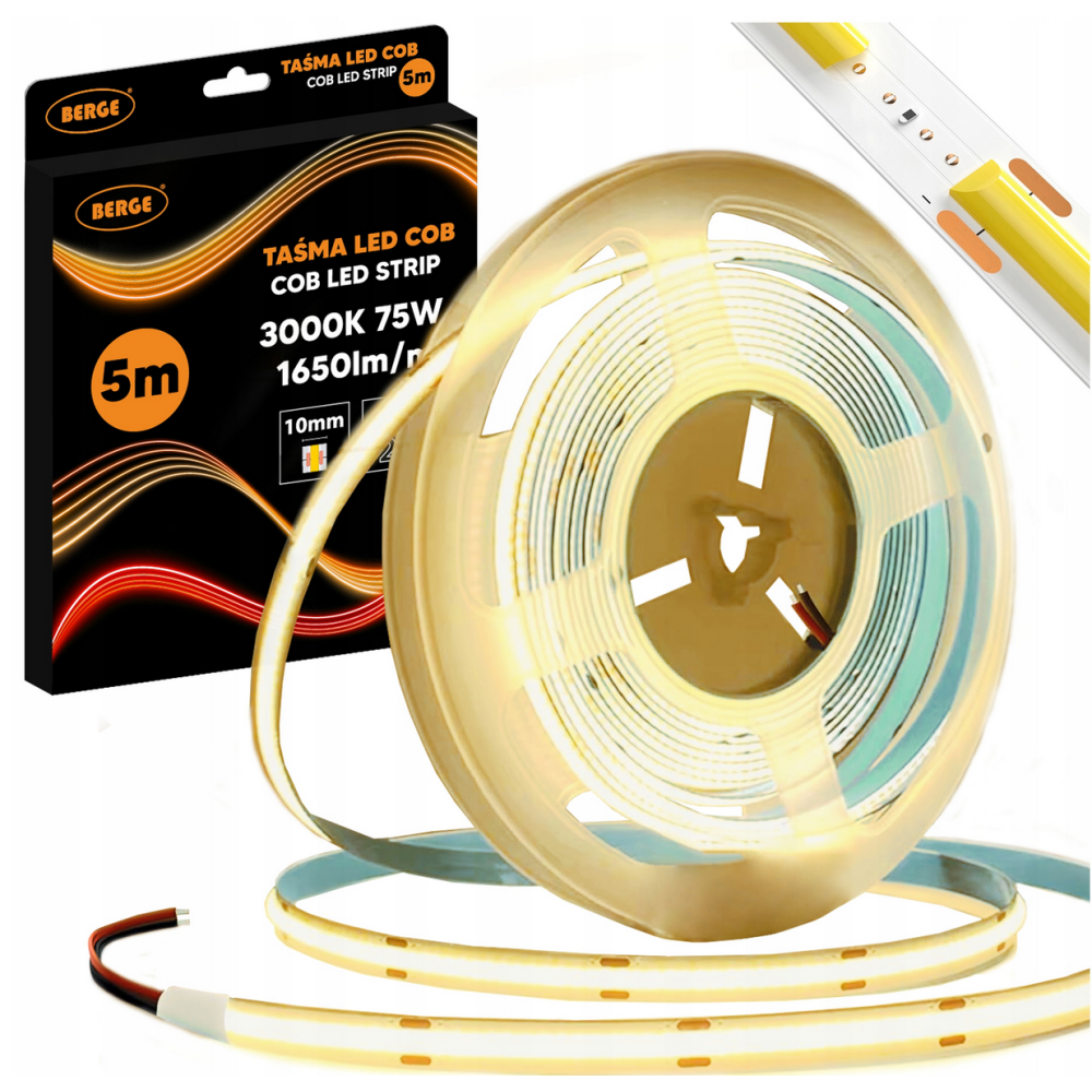 BERGE LED pásik COB Neon 12V - 528D - 15W/m - IP20 - 5m - 1650lm - teplá farba