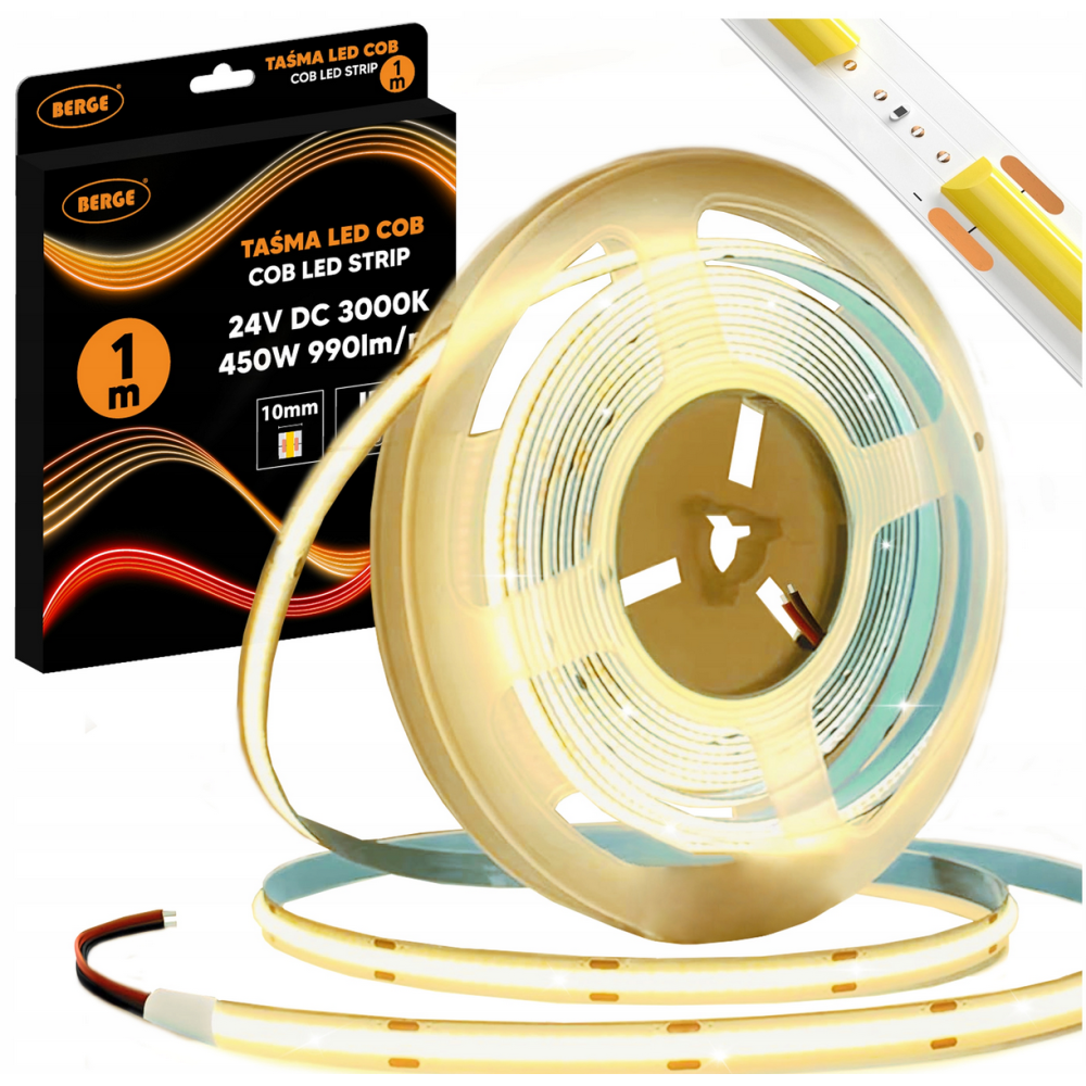 BERGE LED pásik COB Neon 24V - 480D - 9W/m - IP20 - 1m - 990lm - teplá farba