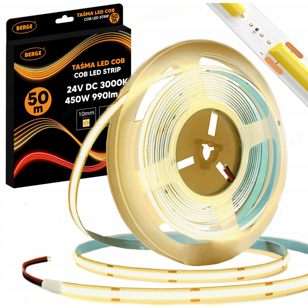BERGE LED pásik COB Neon 24V - 480D - 9W/m - IP20 - 50m - 990lm - teplá farba