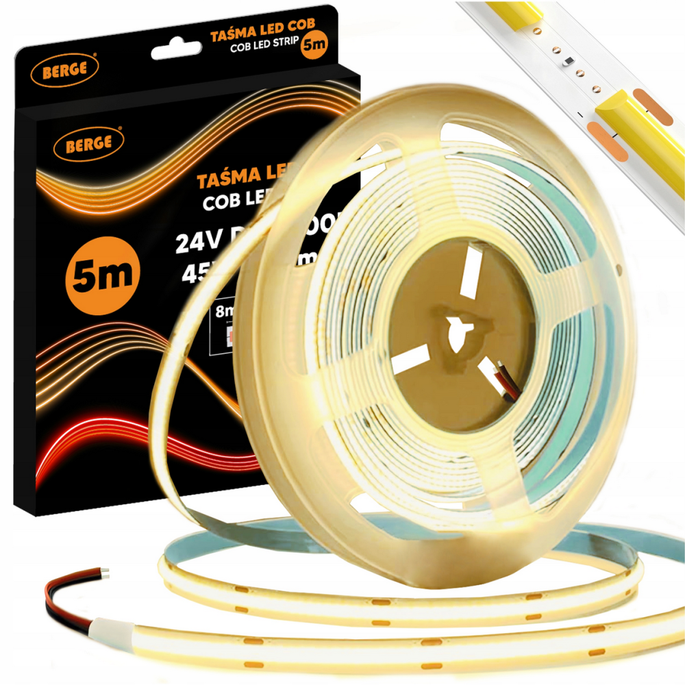 BERGE LED pásik COB Neon 24V - 480D - 9W/m - IP20 - 5m - 990lm - teplá farba