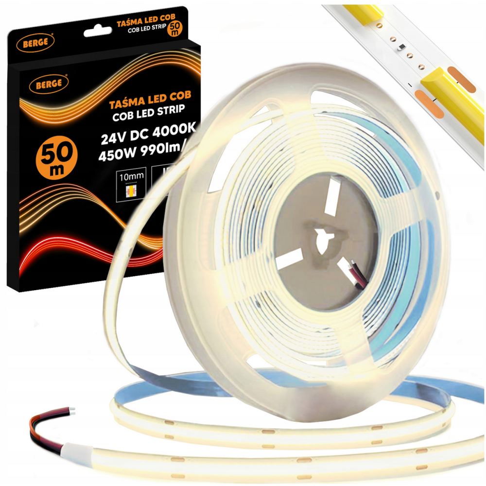 BERGE LED pásik COB Neon 24V - 480D - 9W/m - IP20 - 990lm - 50m - neutrálna farba