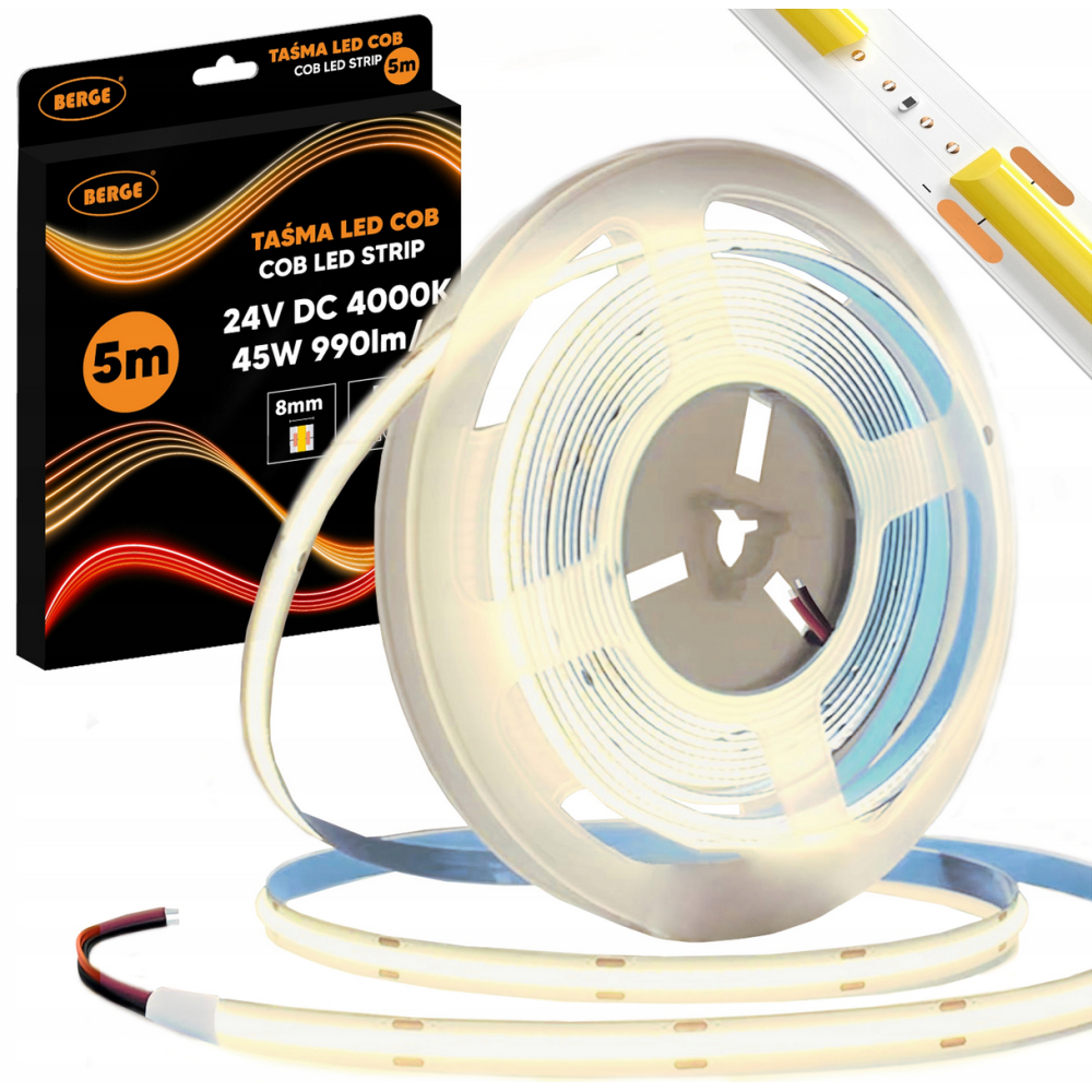 BERGE LED pásik COB Neon 24V - 480D - 9W/m - IP20 - 990lm - 5m - neutrálna farba