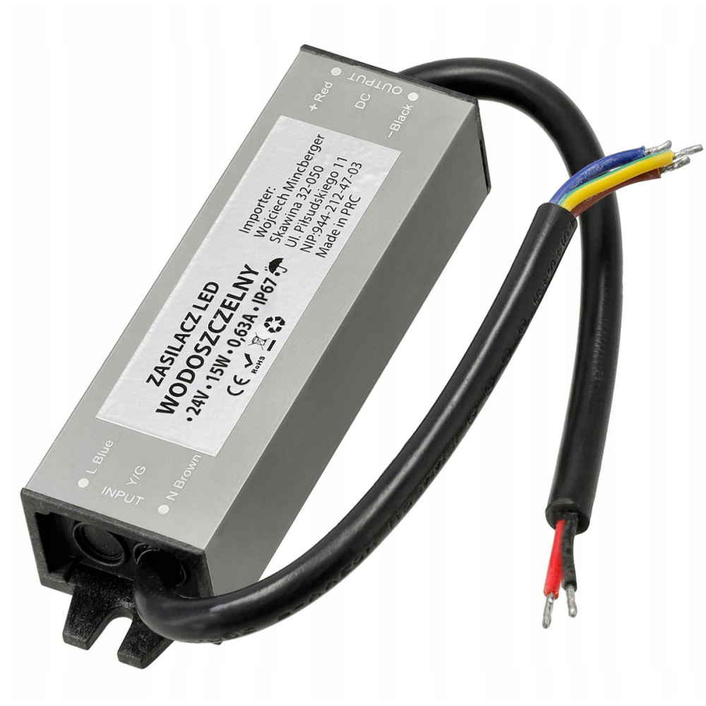 BERGE LED hermetický zdroj - 24V - 15W - 0,63A - IP67