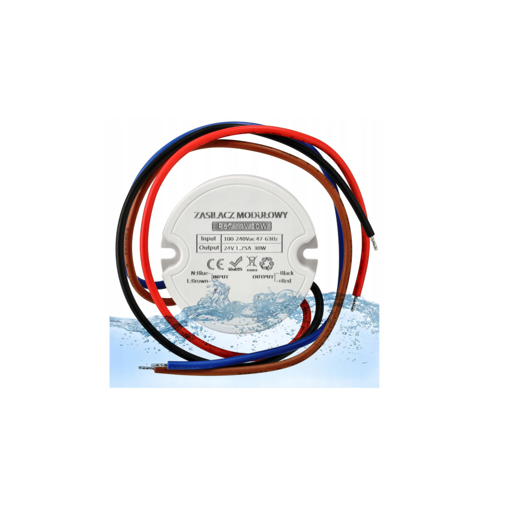 ECOLIGHT Zásuvný zdroj 24V - 30W - 1,25A - IP67 vodeodolný pre LED pásik