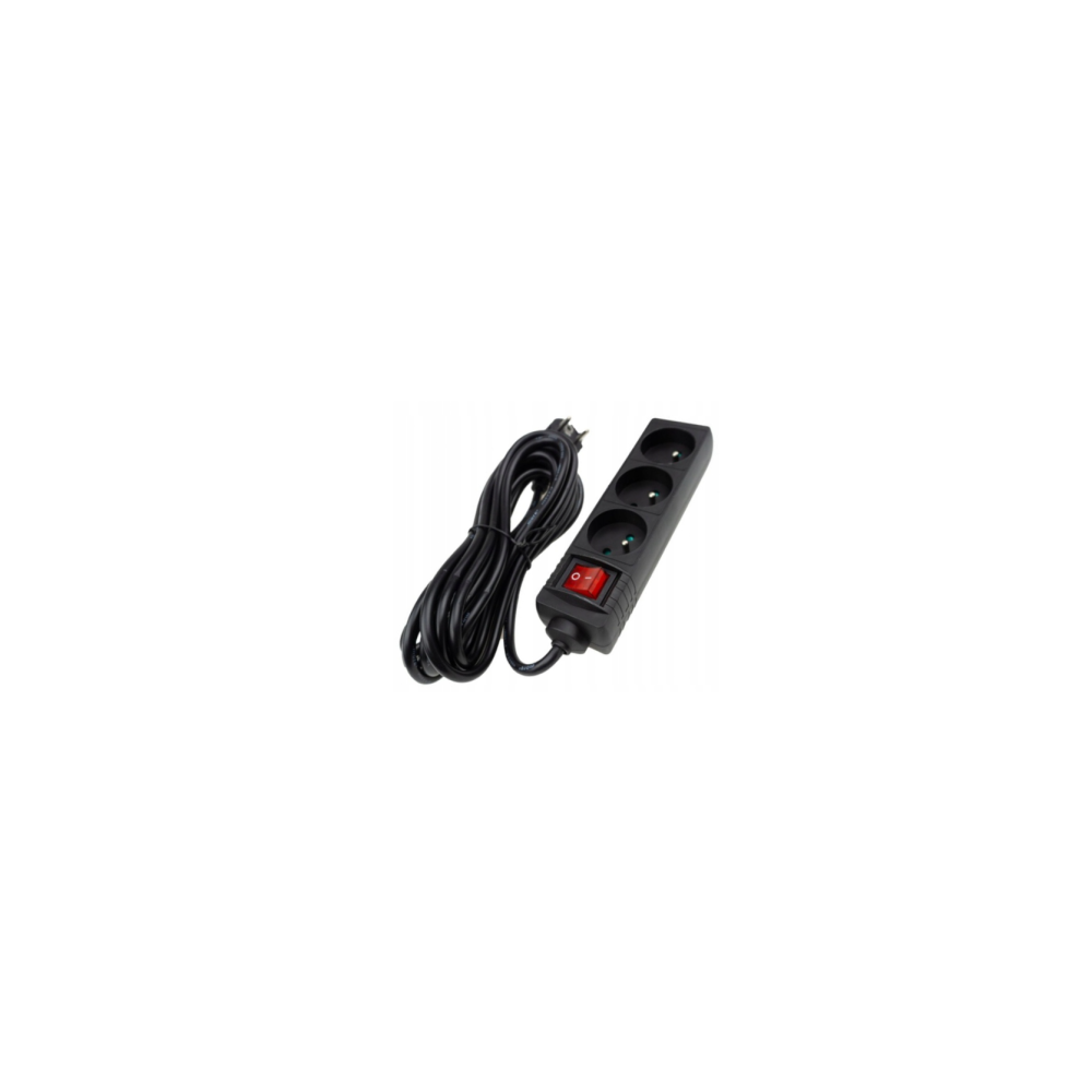 ECOLIGHT Elektrický predlžovací kábel, 3 zásuvky, 5 m, čierny s vypínačom, ČIERNY 3x1,5 mm