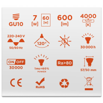 BERGE LED žiarovka - GU10 - SMD 2835 - 7W - 590Lm - neutrálna biela