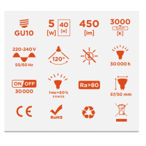 BERGE LED žiarovka - GU10 - 5W - 440Lm - teplá biela
