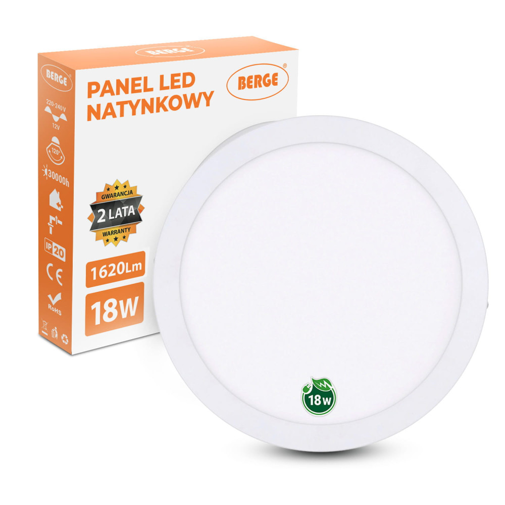BERGE LED panel kruhový 225x35mm prisadený - 18W - 230V - 1480Lm - studená